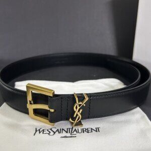 Yves Saint Laurent Black Belt with Gold Buckle